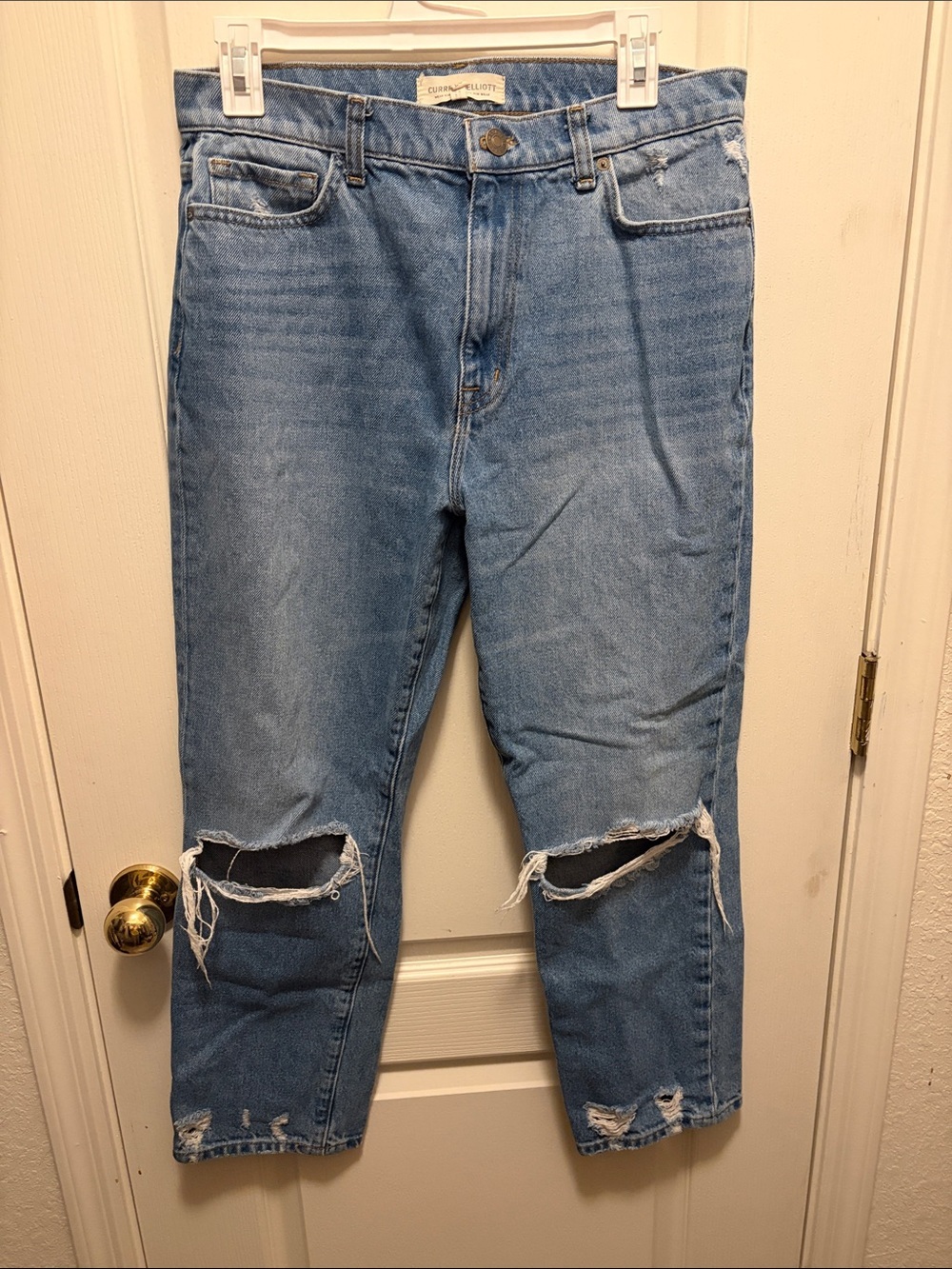 Current/Elliott The Boyfriend Distressed High-rise Jeans in Cloudburst - Picture 2 of 7